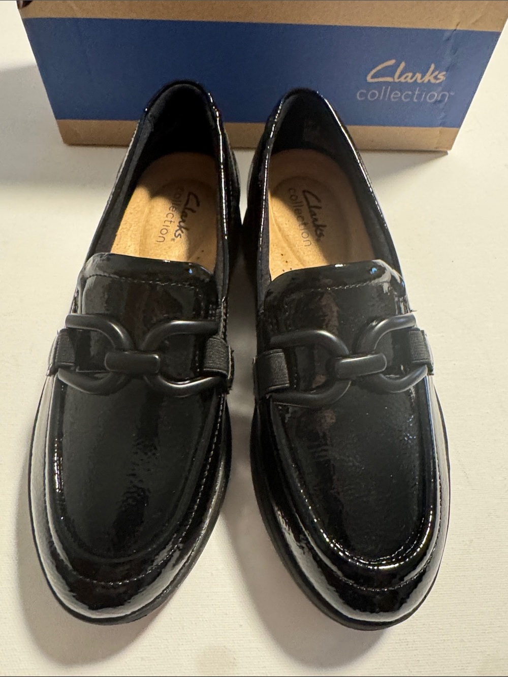 Clarks Loafers Womens 6 Black Patent Platform
